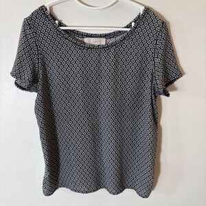 Loft Black White Geometric Print Blouse Size Medium